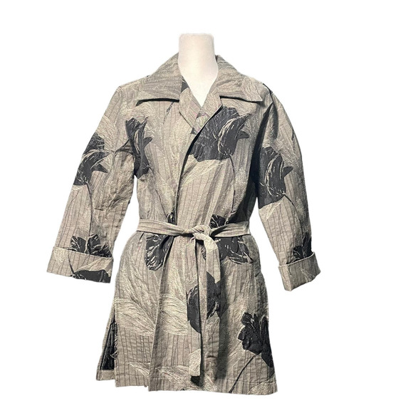 Caroline Rose Collared Statement Jacket Mature Womens Size Sm Gray Black‎ Floral - Picture 1 of 12